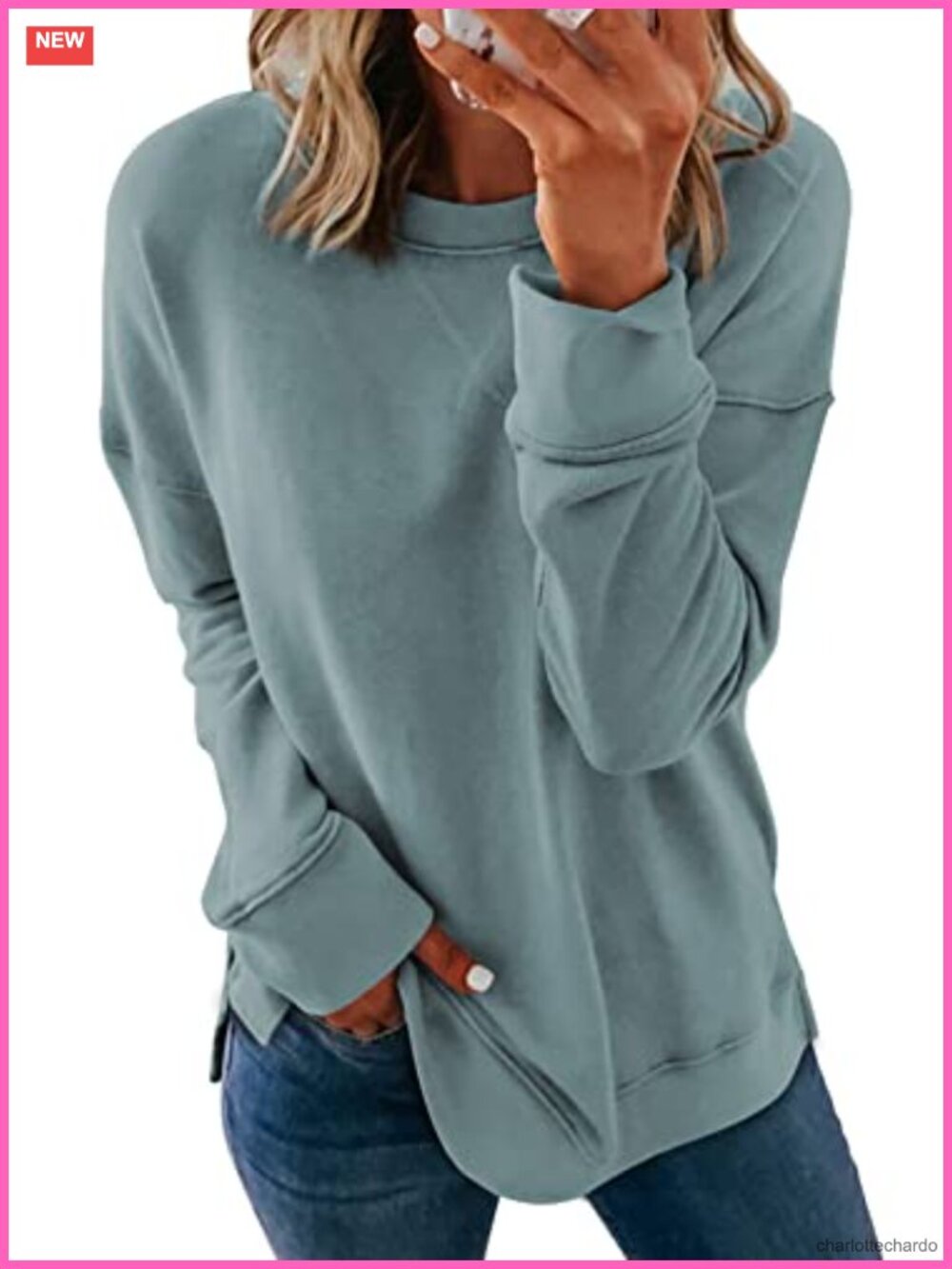 Casual Crew Neck Sweatshirt Long Sleeve Loose Pullover Tops Women